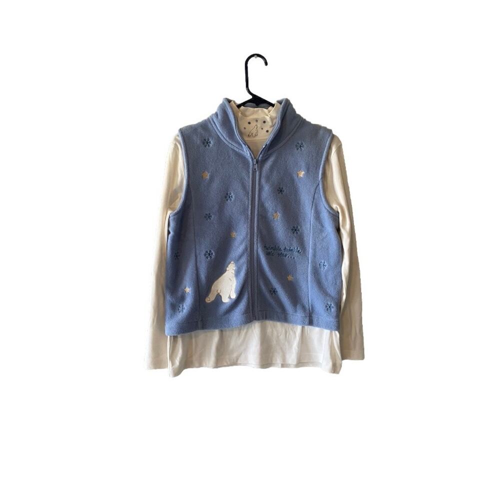Vtg Fleece Christopher & Banks Full Zip Embroidered Christmas Vest & Turtleneck